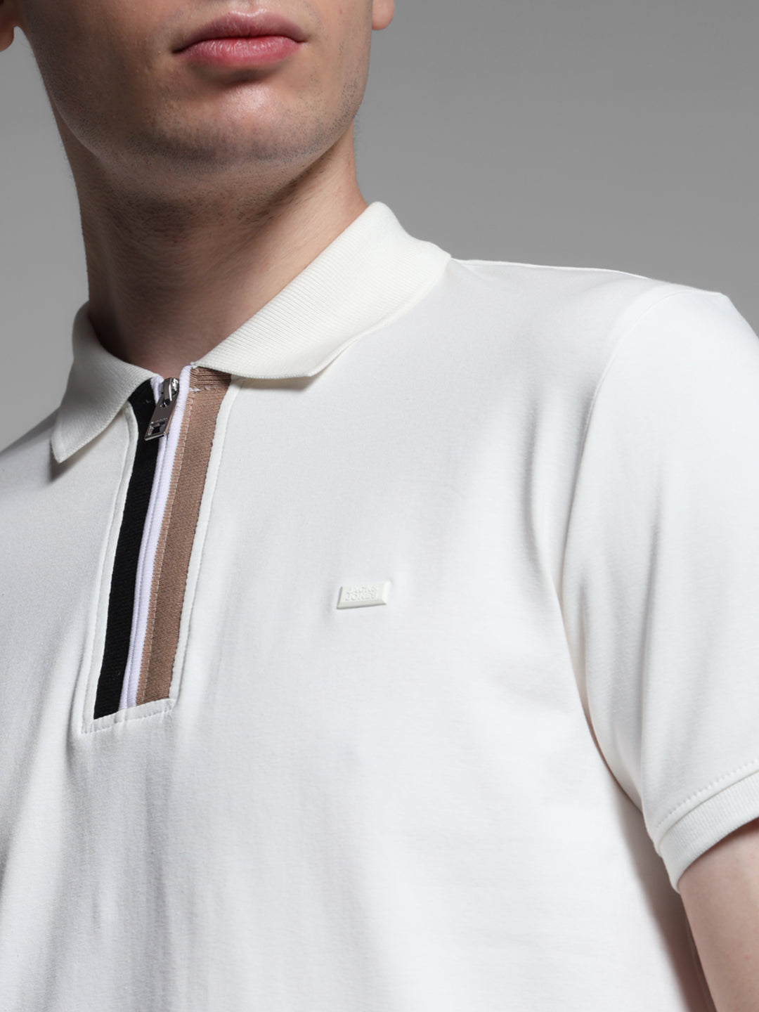 White Zipper Detail Polo