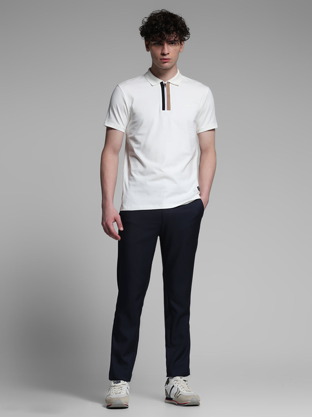 White Zipper Detail Polo