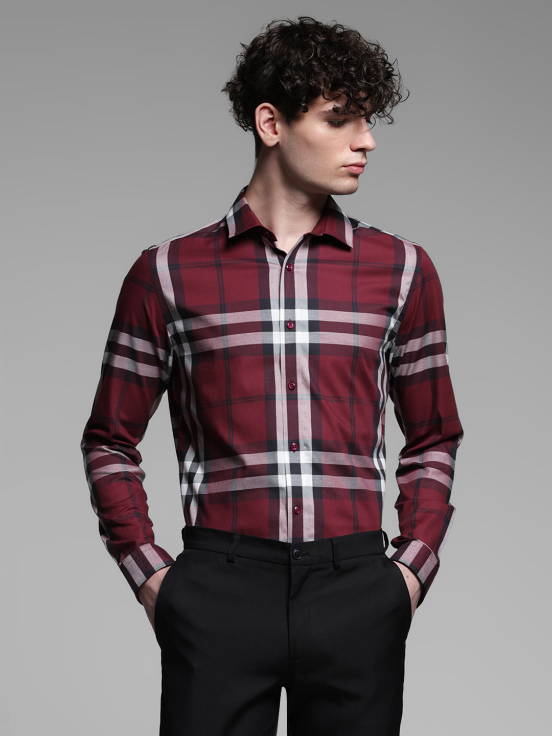 Dark Red Check Slim Fit Shirt