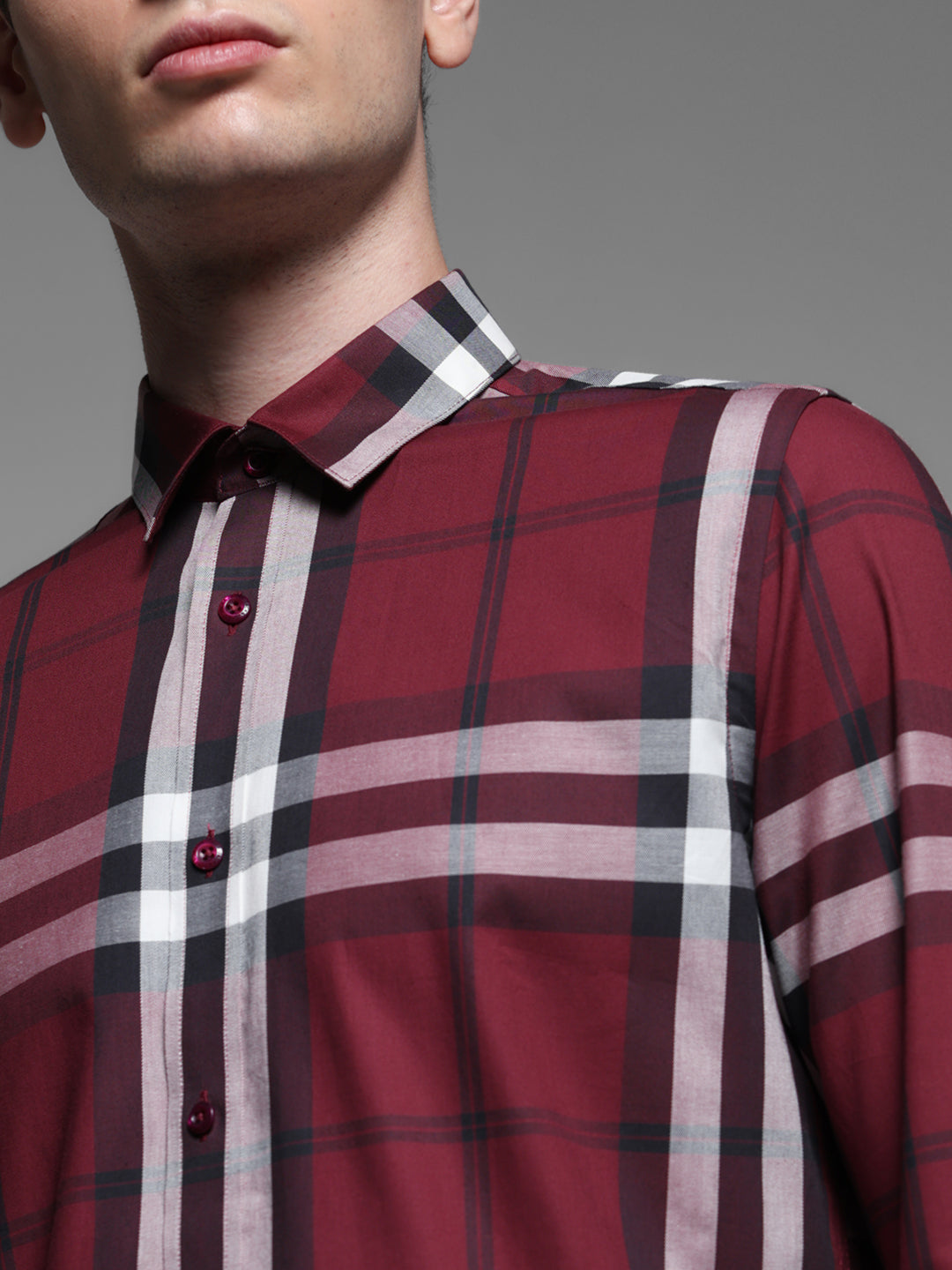 Dark Red Check Slim Fit Shirt