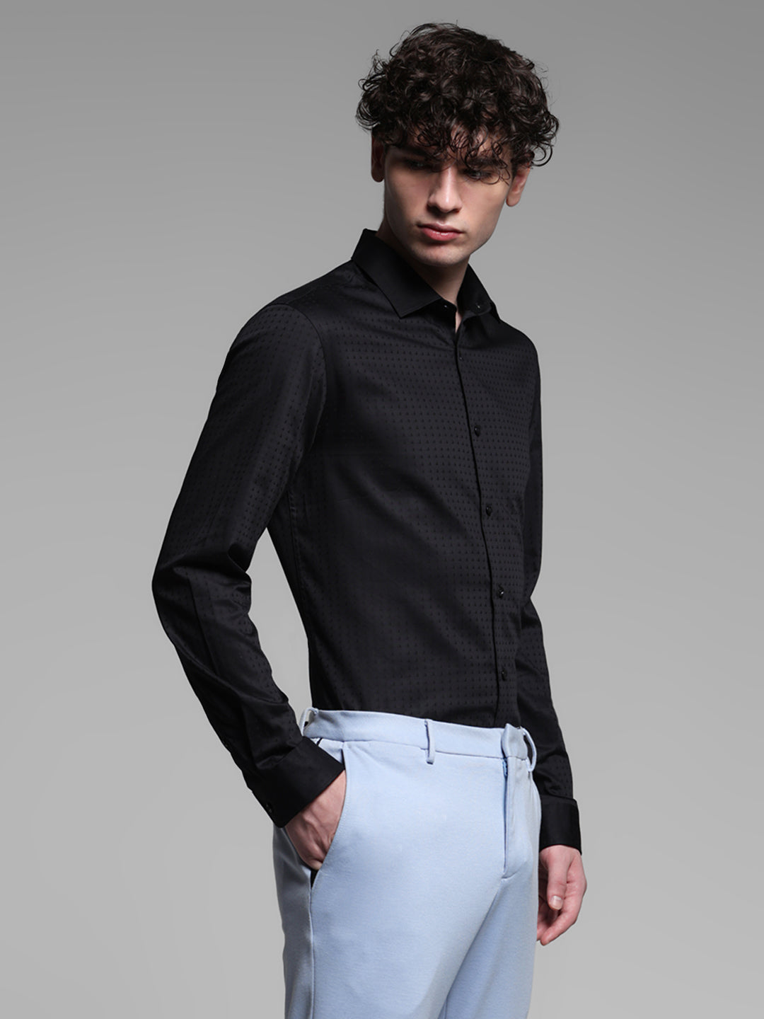 Black Dobby Full Sleeves Shirt