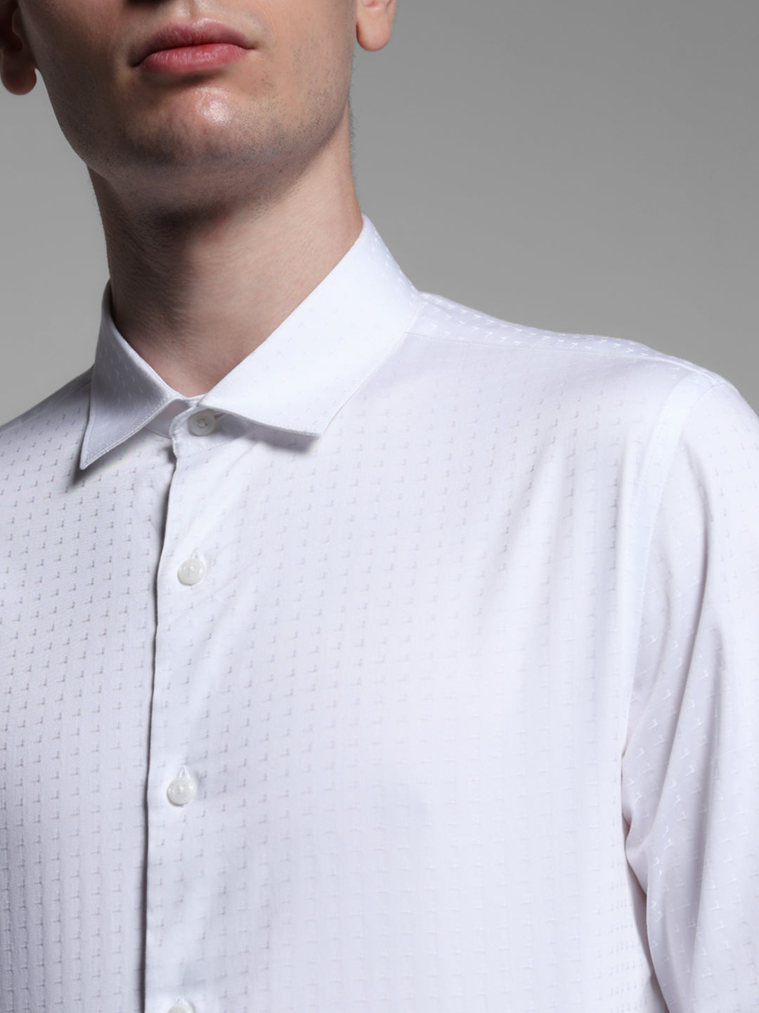 White Dobby Full Sleeves Shirt