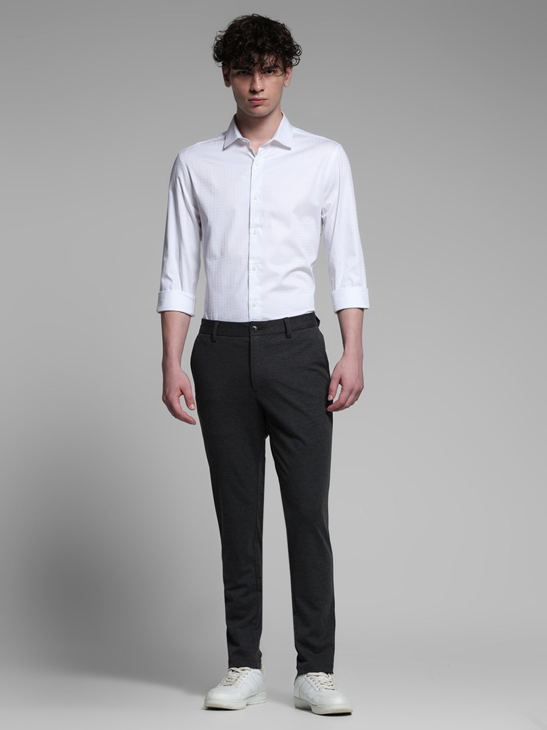White Dobby Full Sleeves Shirt