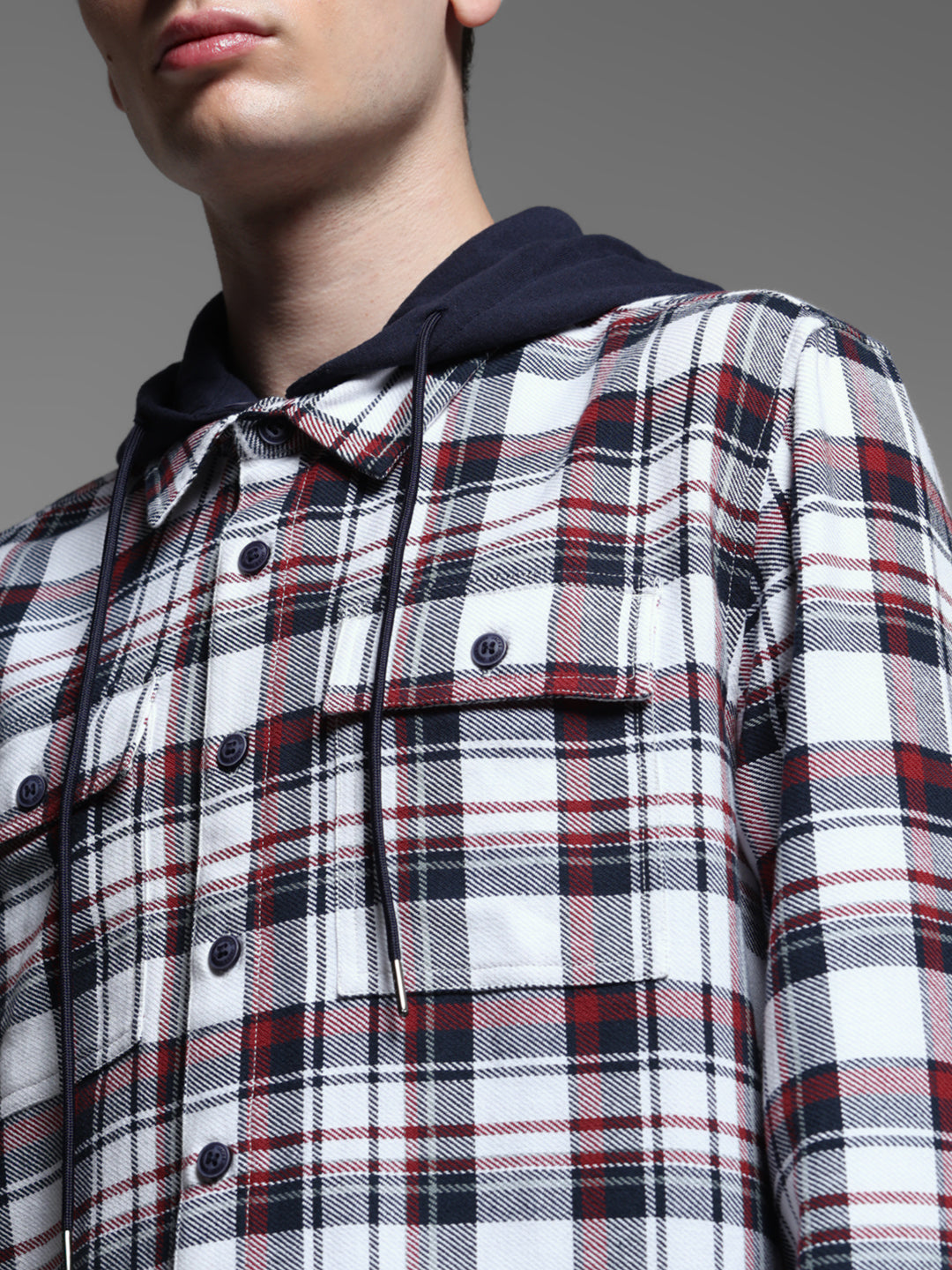 White Check Hooded Shirt