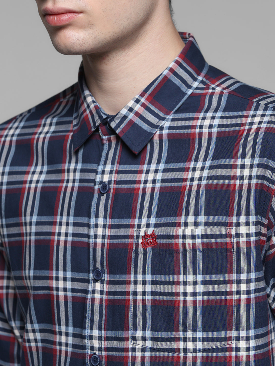 Navy Blue Check Cotton Shirt