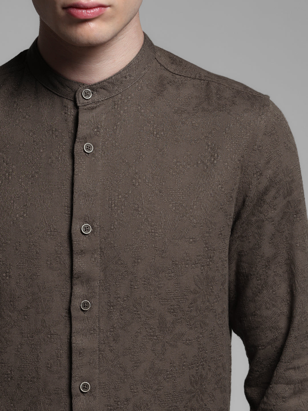 Brown Jacquard Cotton Shirt
