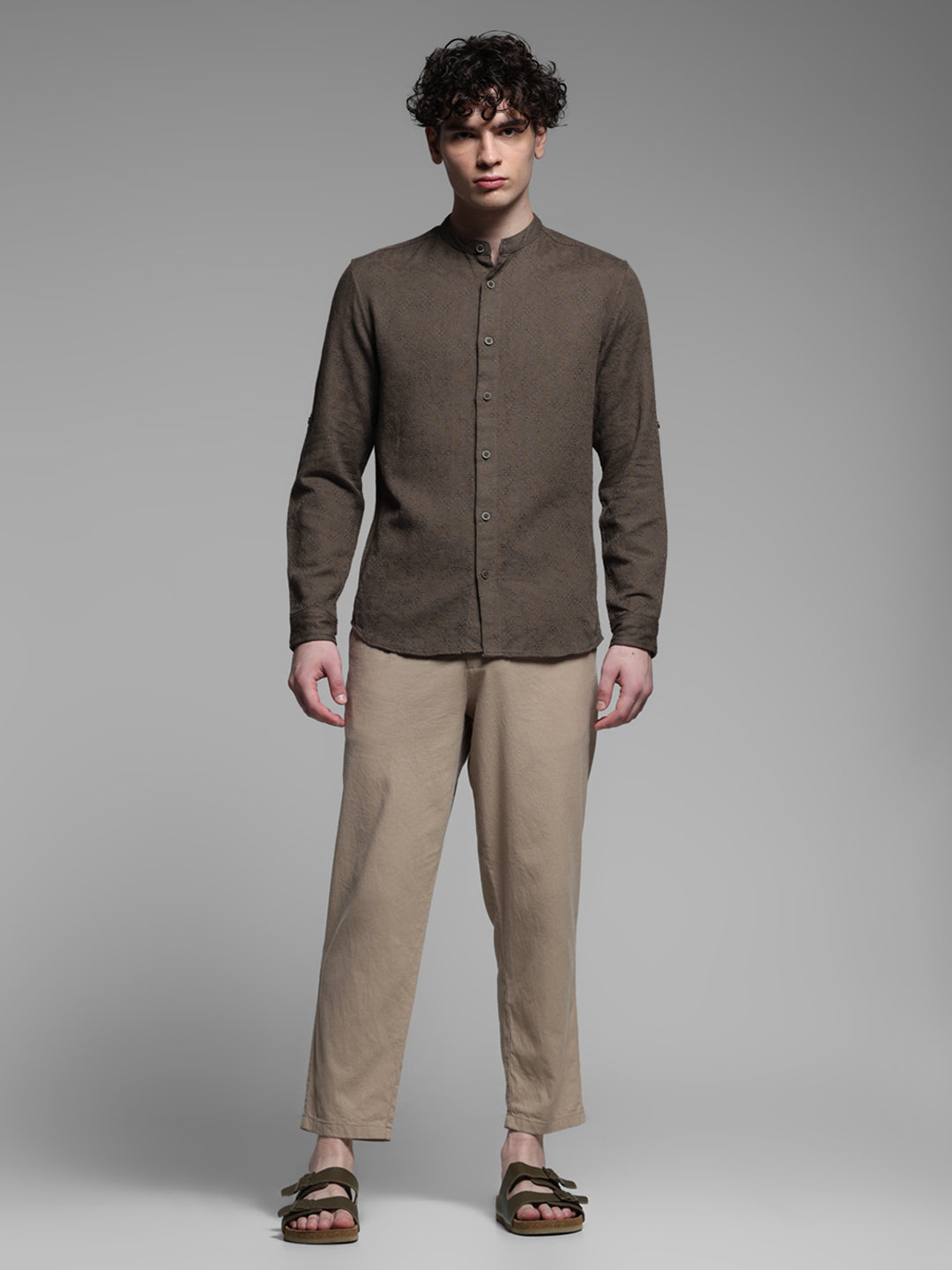 Brown Jacquard Cotton Shirt
