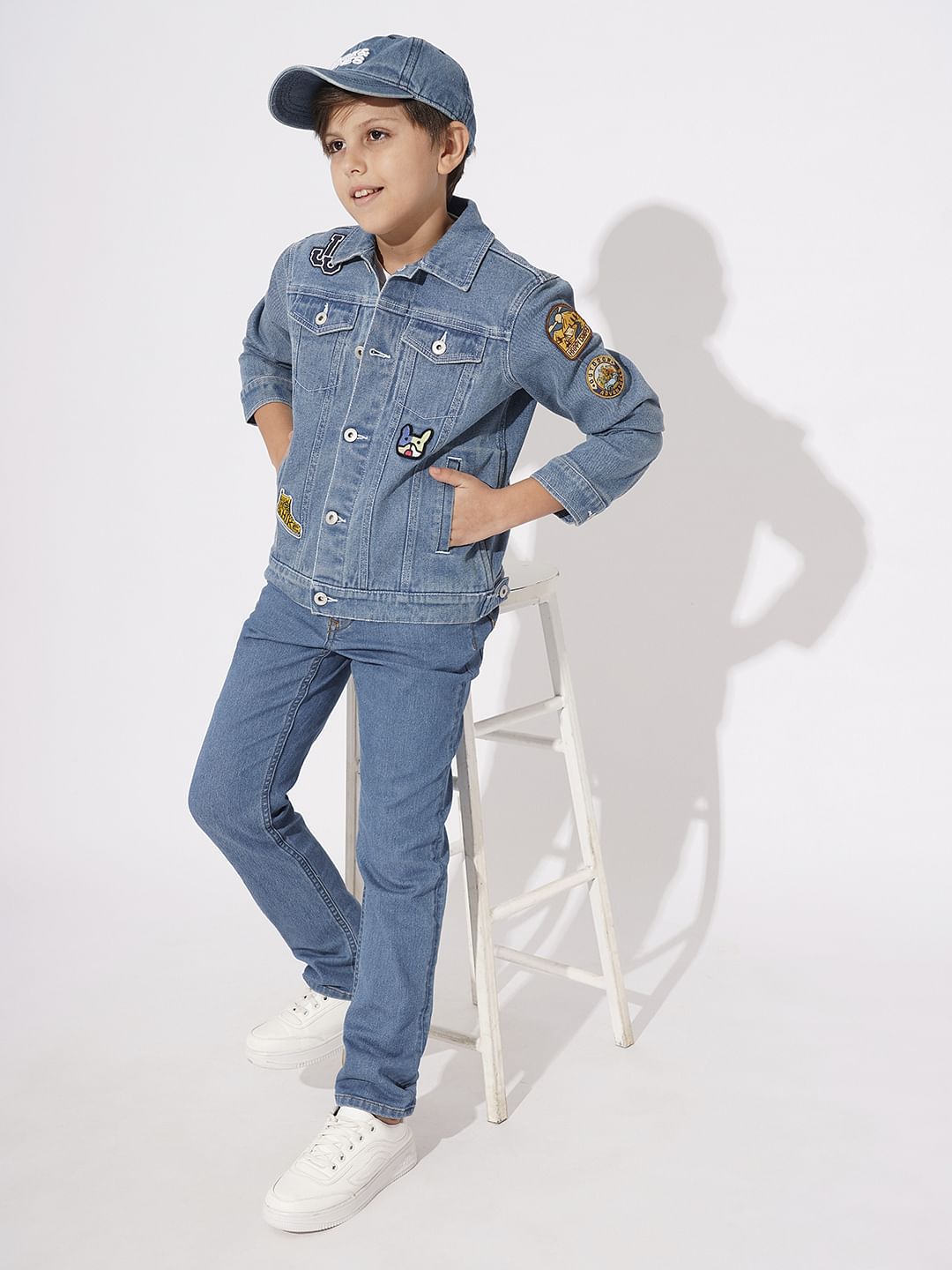 Boys Blue Embroidered Applique Denim Jacket