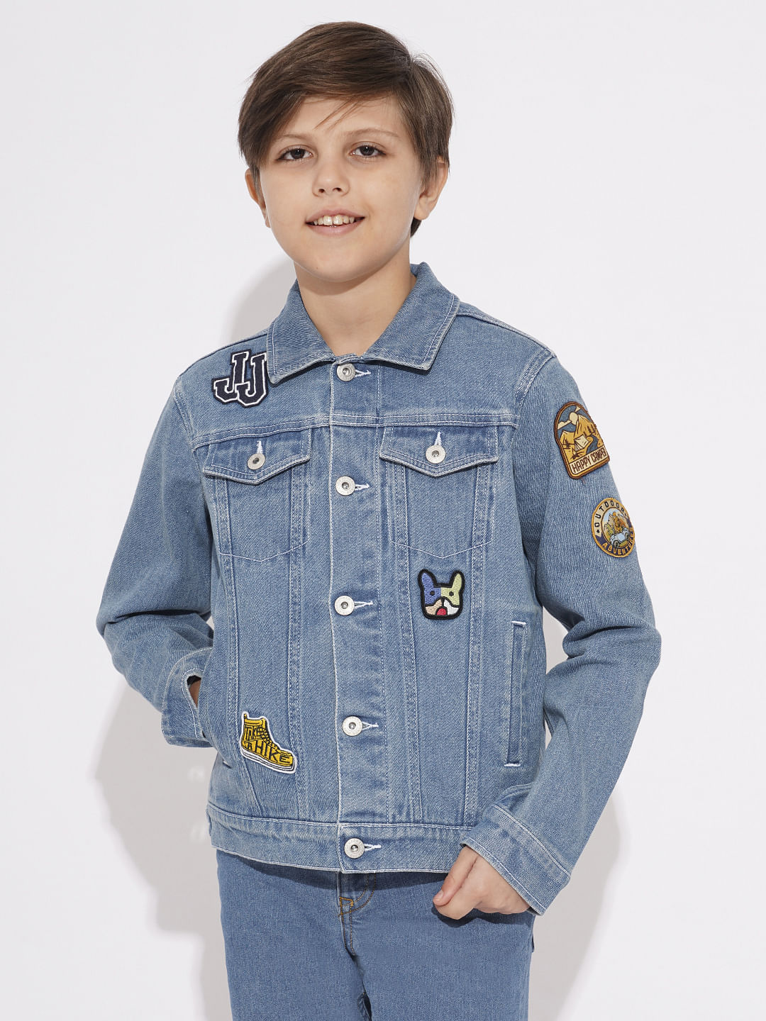 Boys Blue Embroidered Applique Denim Jacket