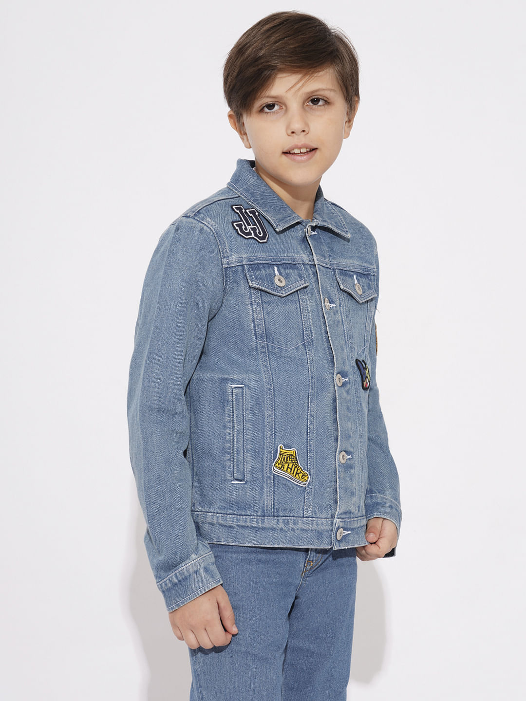 Boys Blue Embroidered Applique Denim Jacket