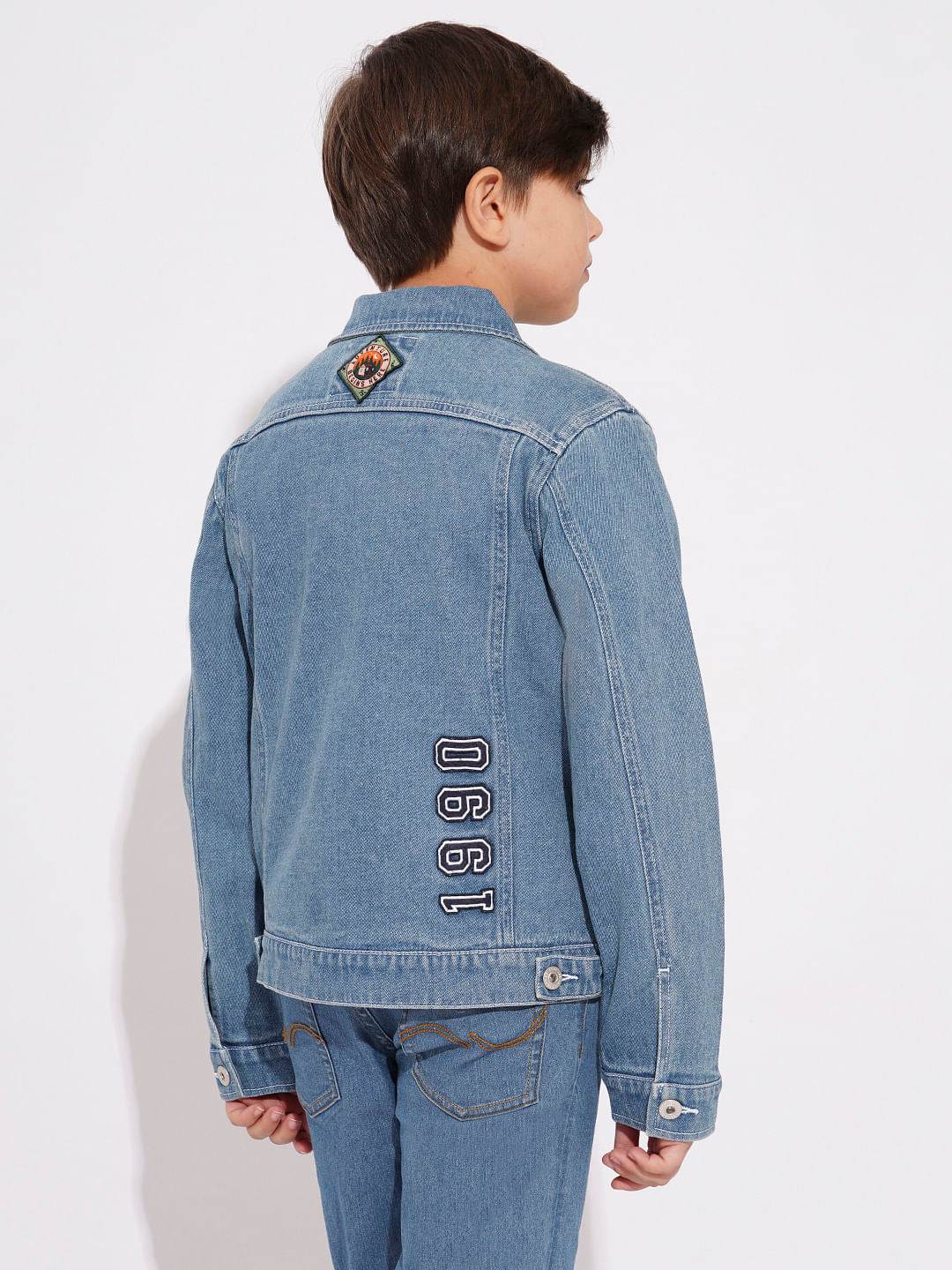 Boys Blue Embroidered Applique Denim Jacket