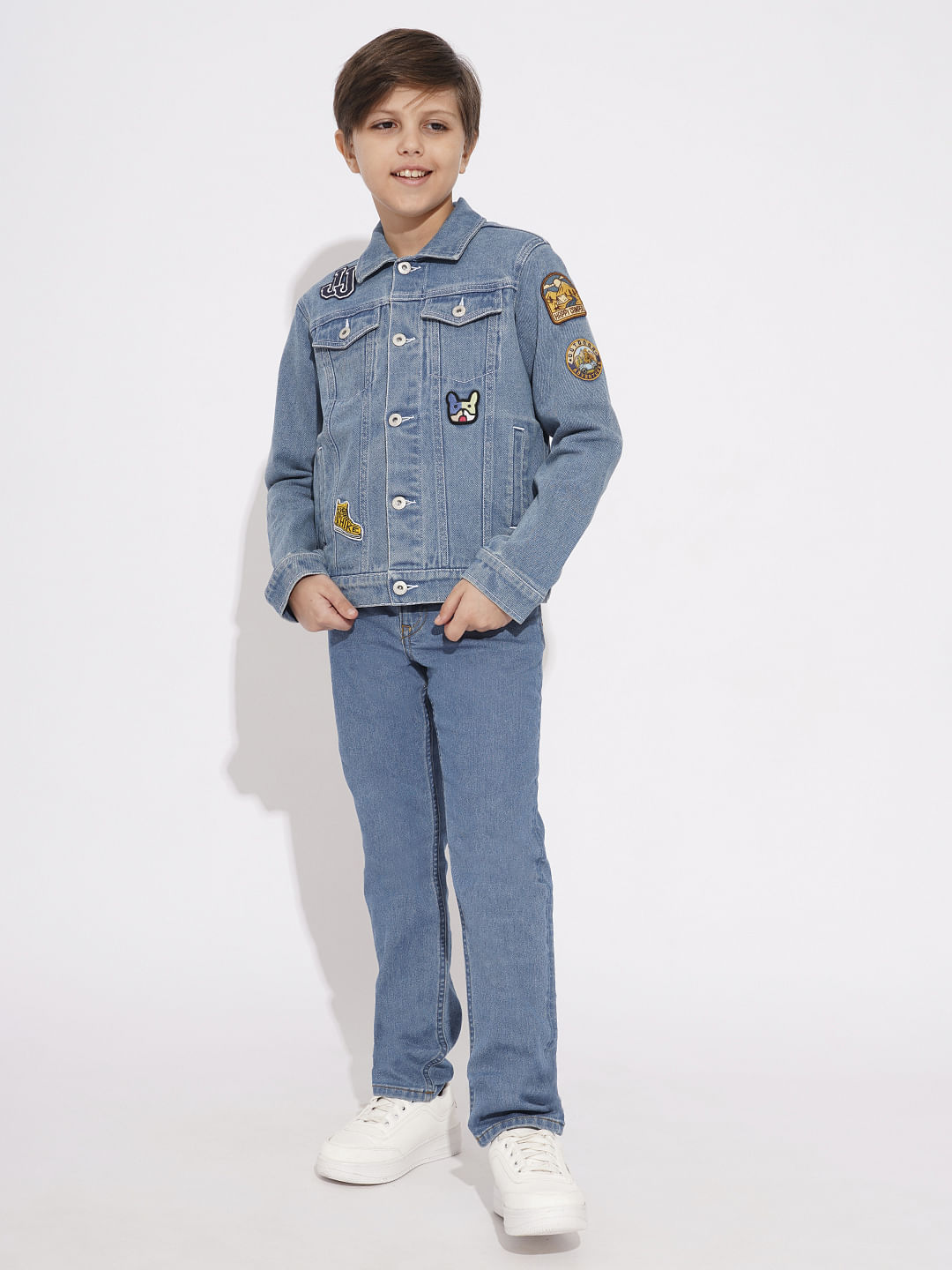 Boys Blue Embroidered Applique Denim Jacket