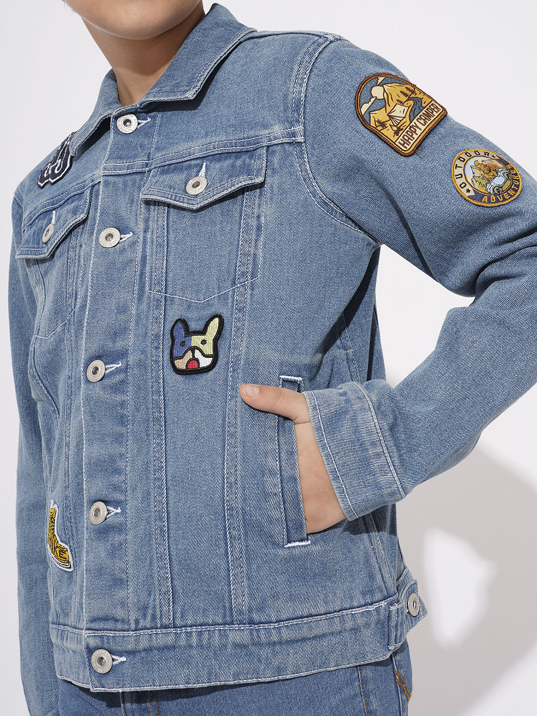 Boys Blue Embroidered Applique Denim Jacket