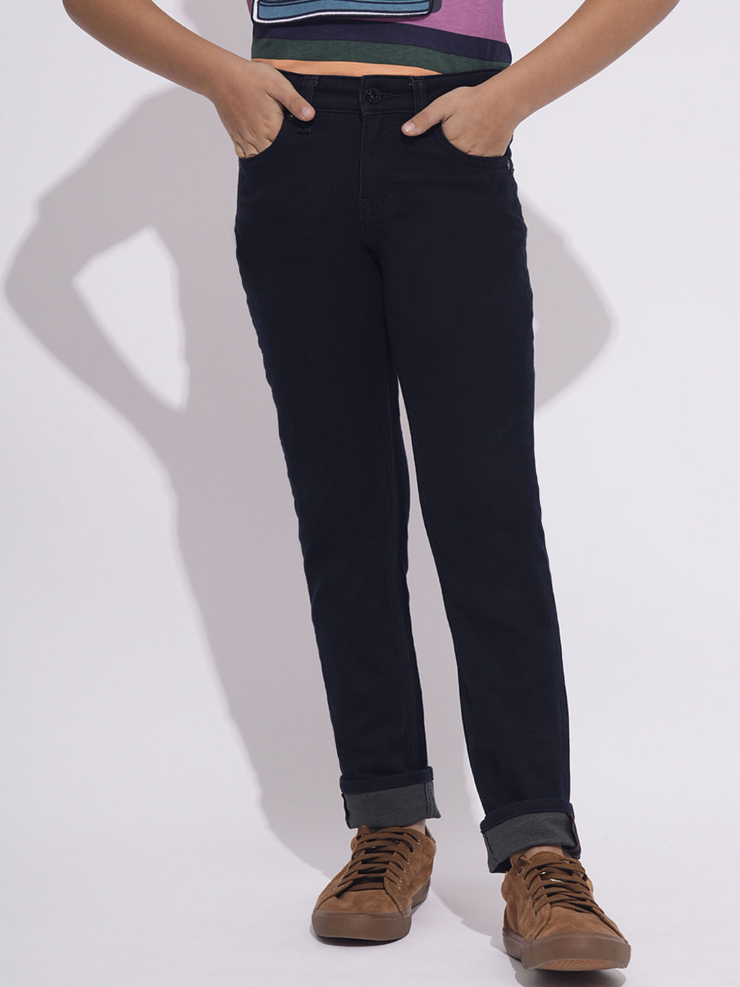 Dark Blue Mid Rise Jeans