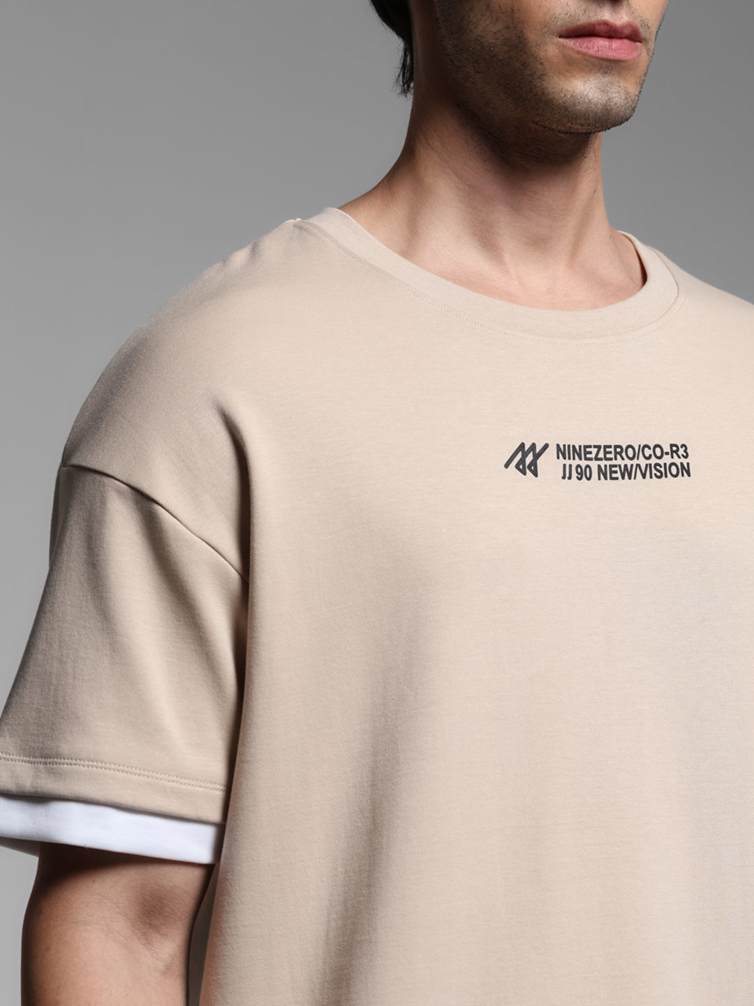 Beige Printed Boxy Fit T-shirt