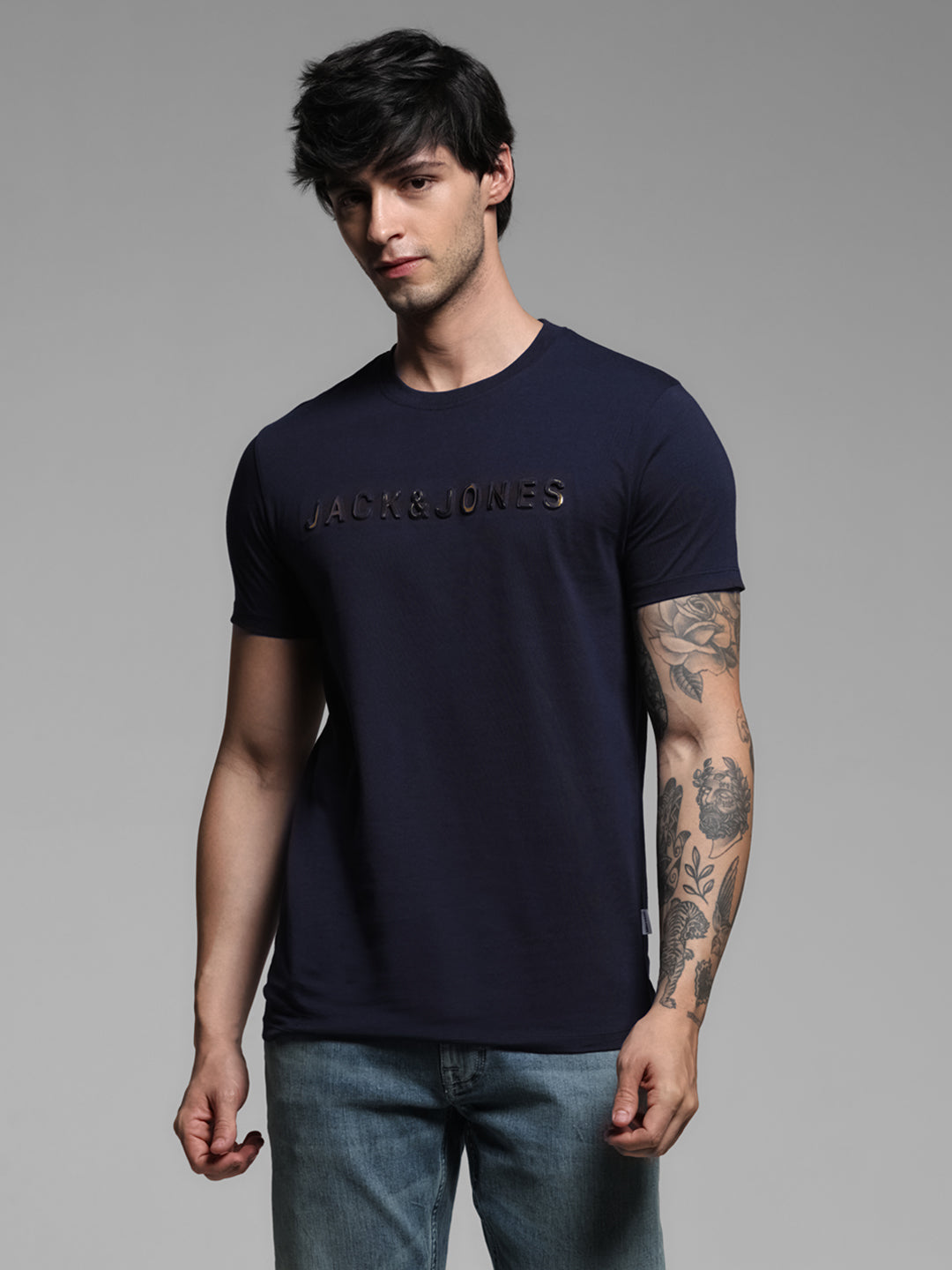 Blue Printed Cotton T-shirt