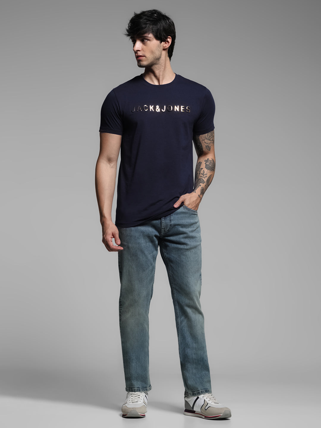 Blue Printed Cotton T-shirt
