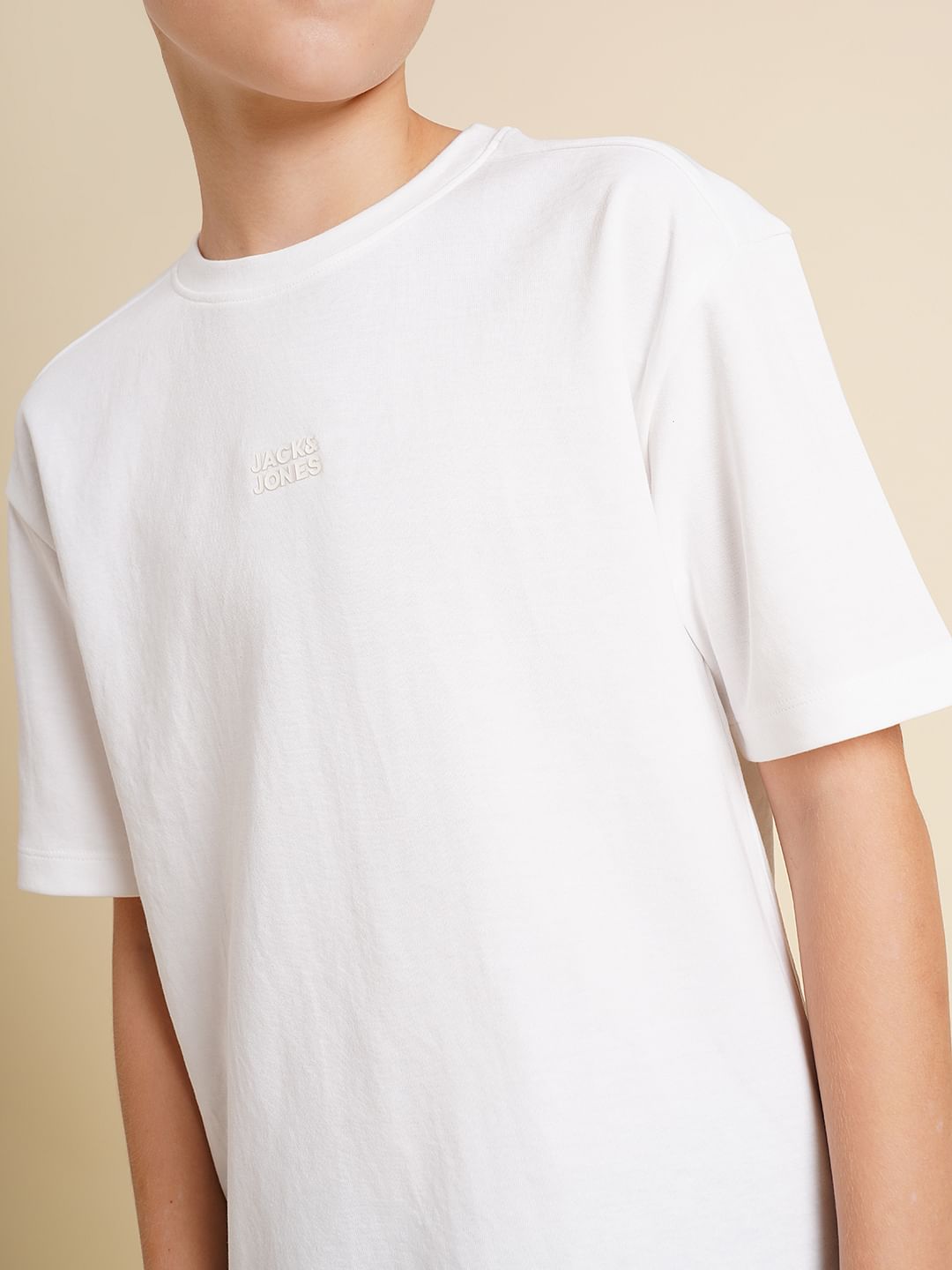 Boys White Logo Print Oversized T-shirt
