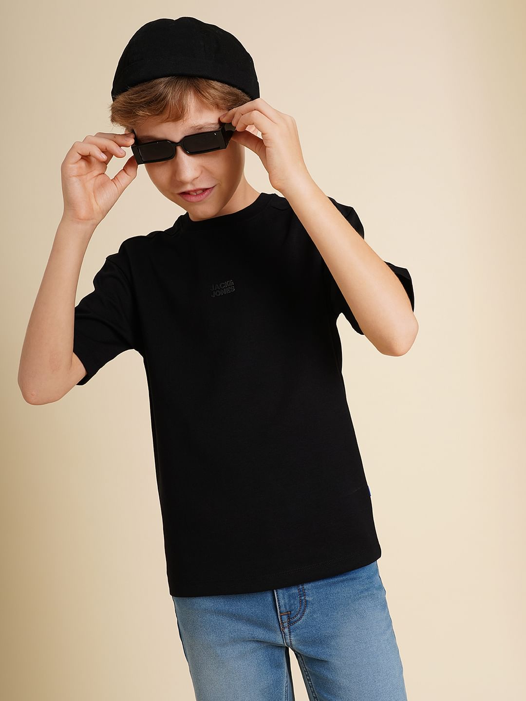 Boys Black Logo Print Oversized T-shirt