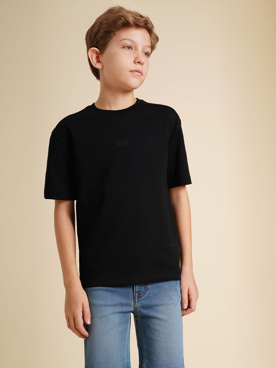 Boys Black Logo Print Oversized T-shirt
