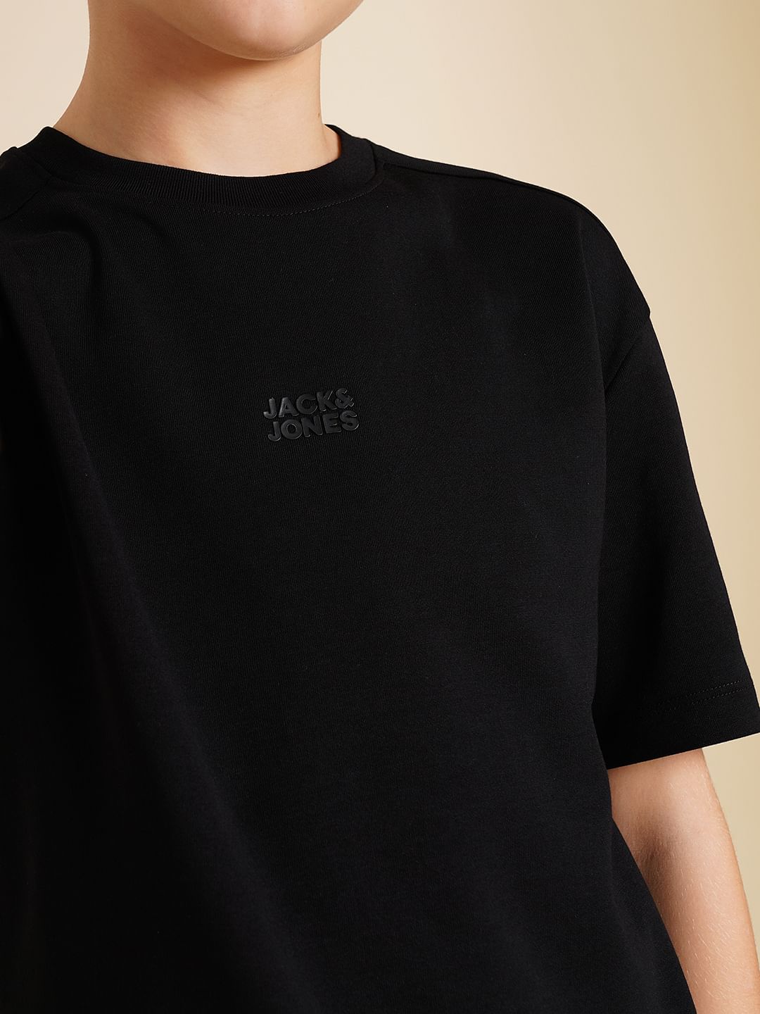 Boys Black Logo Print Oversized T-shirt