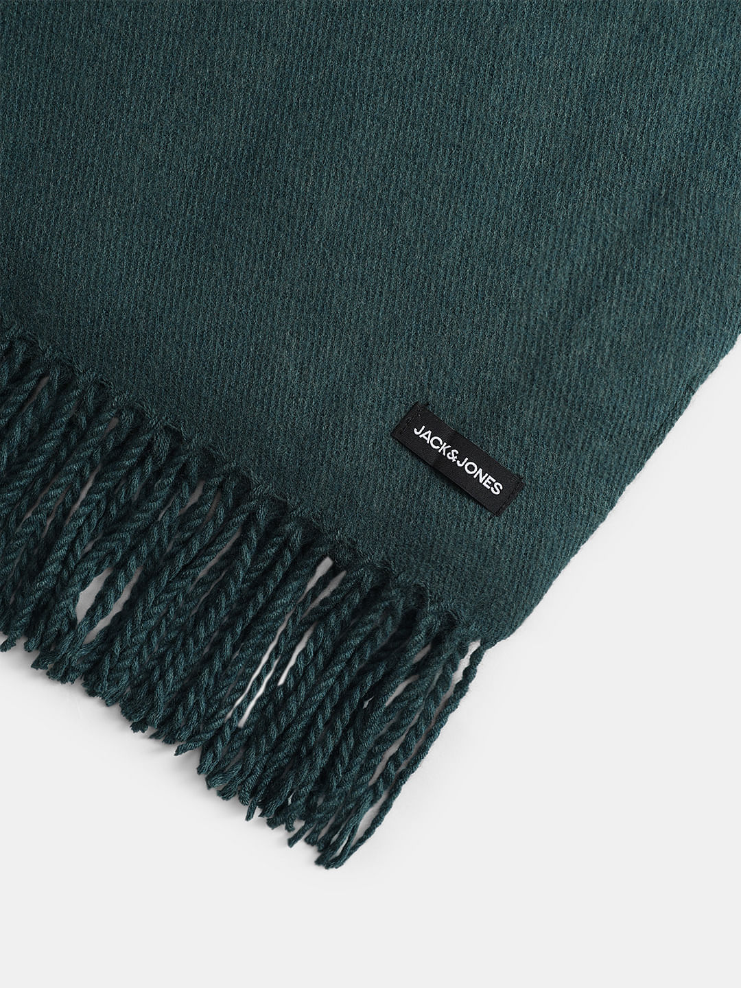 Dark Green Fringe Knitted Scarf