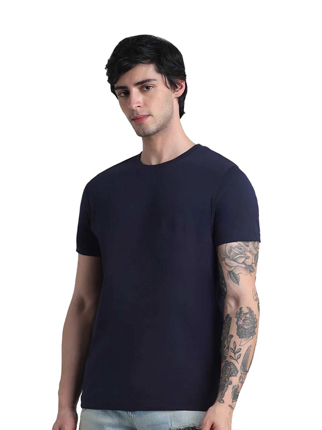 Blue Cotton Crew Neck T-Shirt