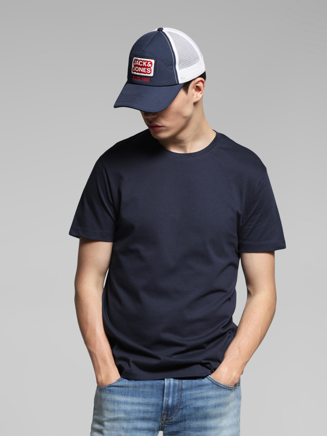 Dark Blue Cotton Regular Fit T-shirt