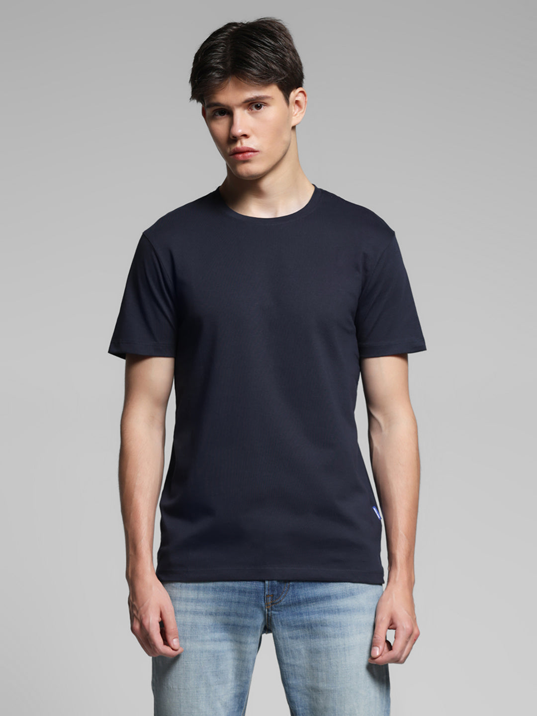 Dark Blue Cotton Regular Fit T-shirt