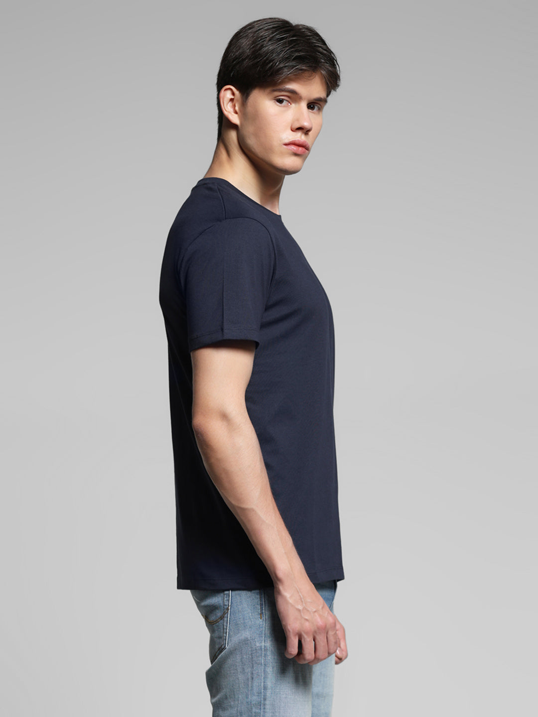 Dark Blue Cotton Regular Fit T-shirt