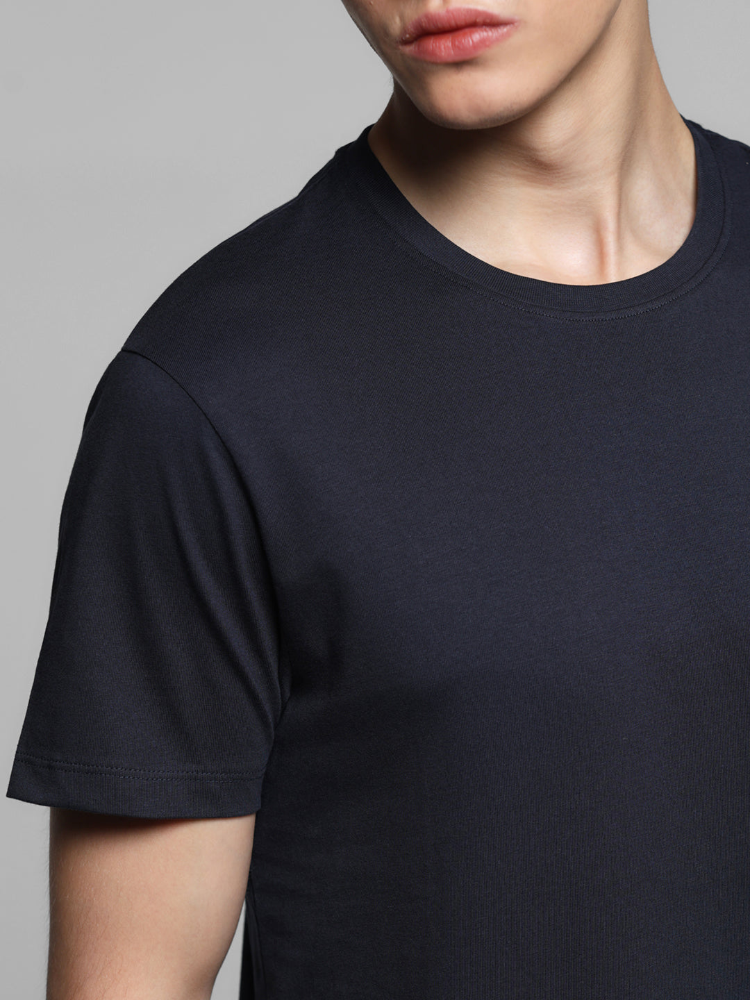 Dark Blue Cotton Regular Fit T-shirt