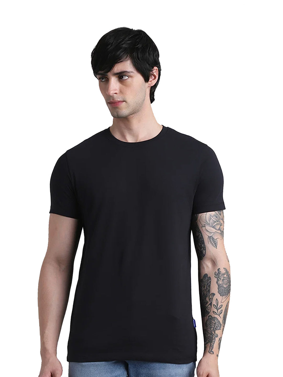 Black Cotton Crew Neck T-Shirt