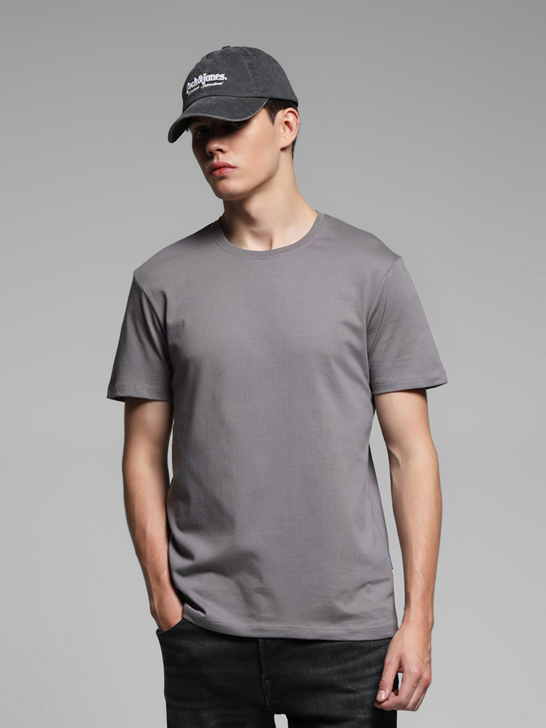 Grey Cotton Regular Fit T-shirt