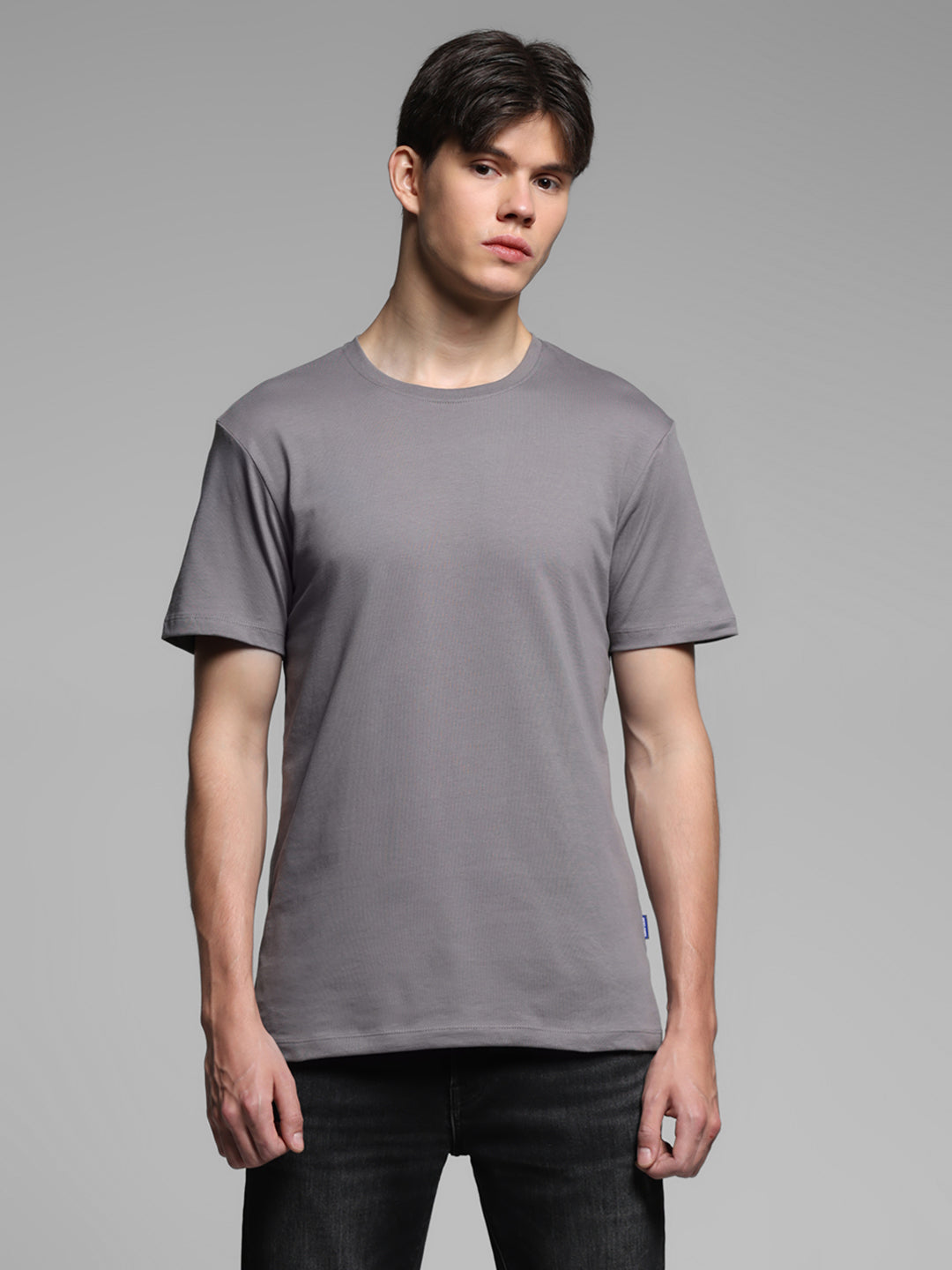 Grey Cotton Regular Fit T-shirt