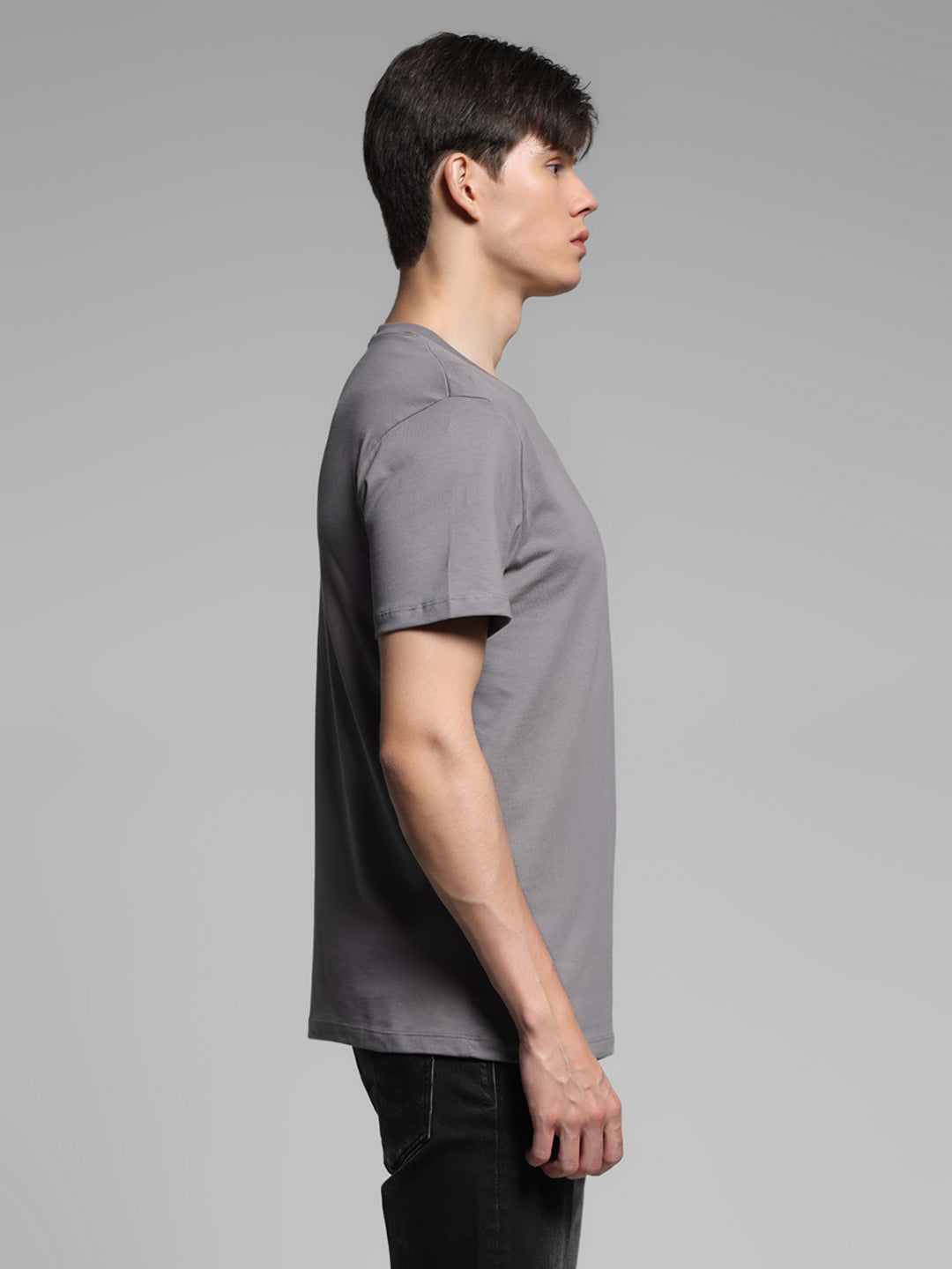 Grey Cotton Regular Fit T-shirt