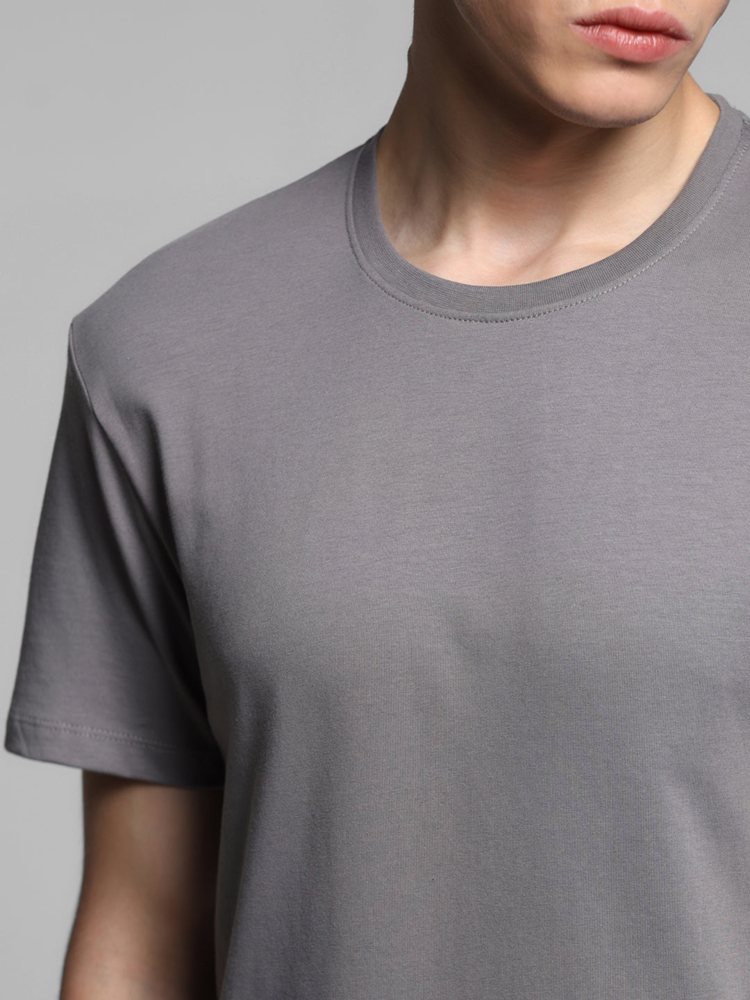 Grey Cotton Regular Fit T-shirt