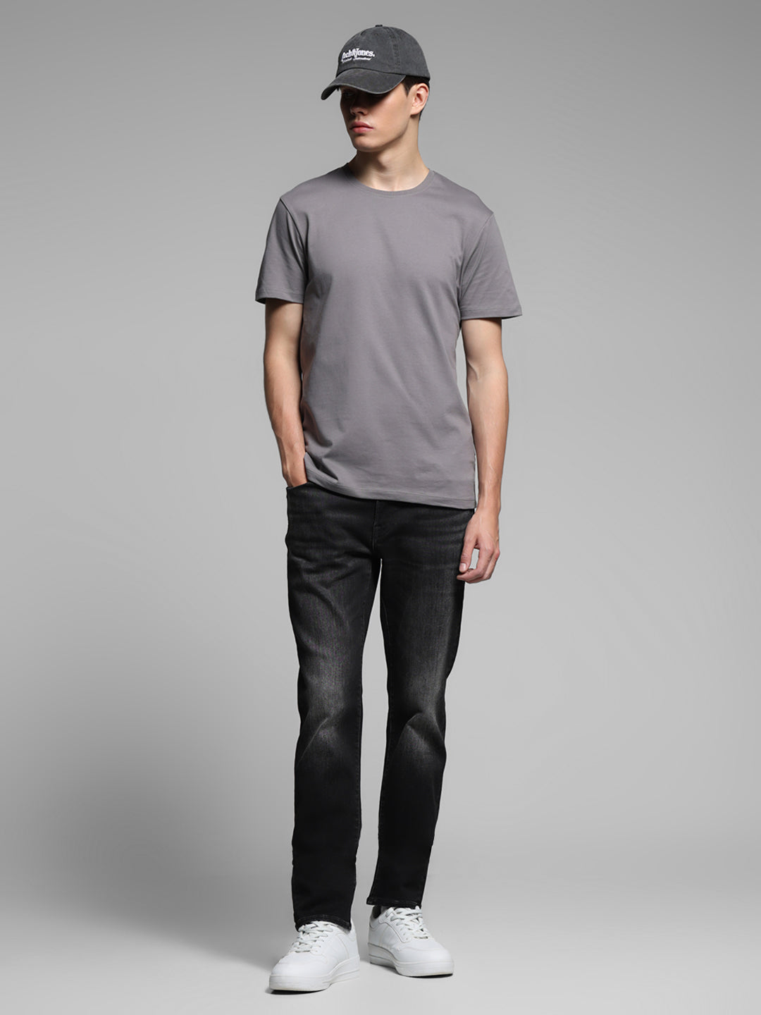 Grey Cotton Regular Fit T-shirt