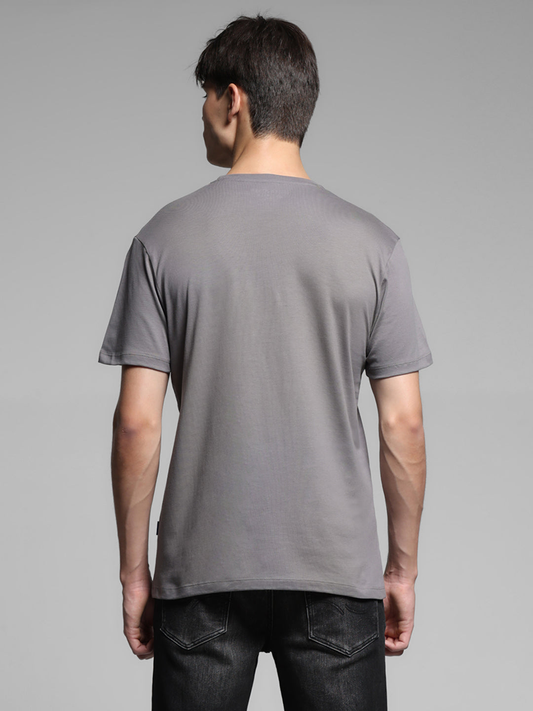 Grey Cotton Regular Fit T-shirt