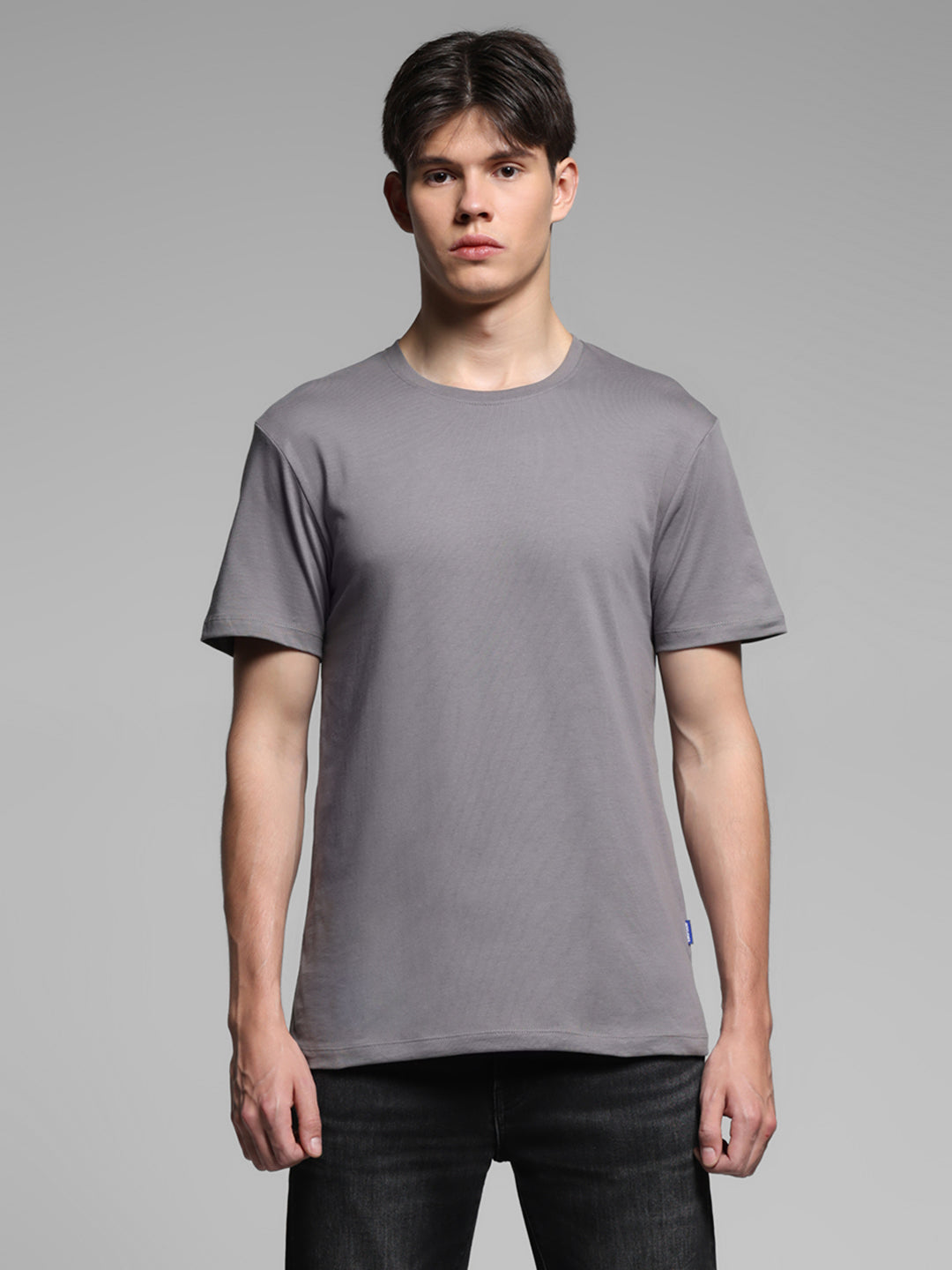Grey Cotton Regular Fit T-shirt