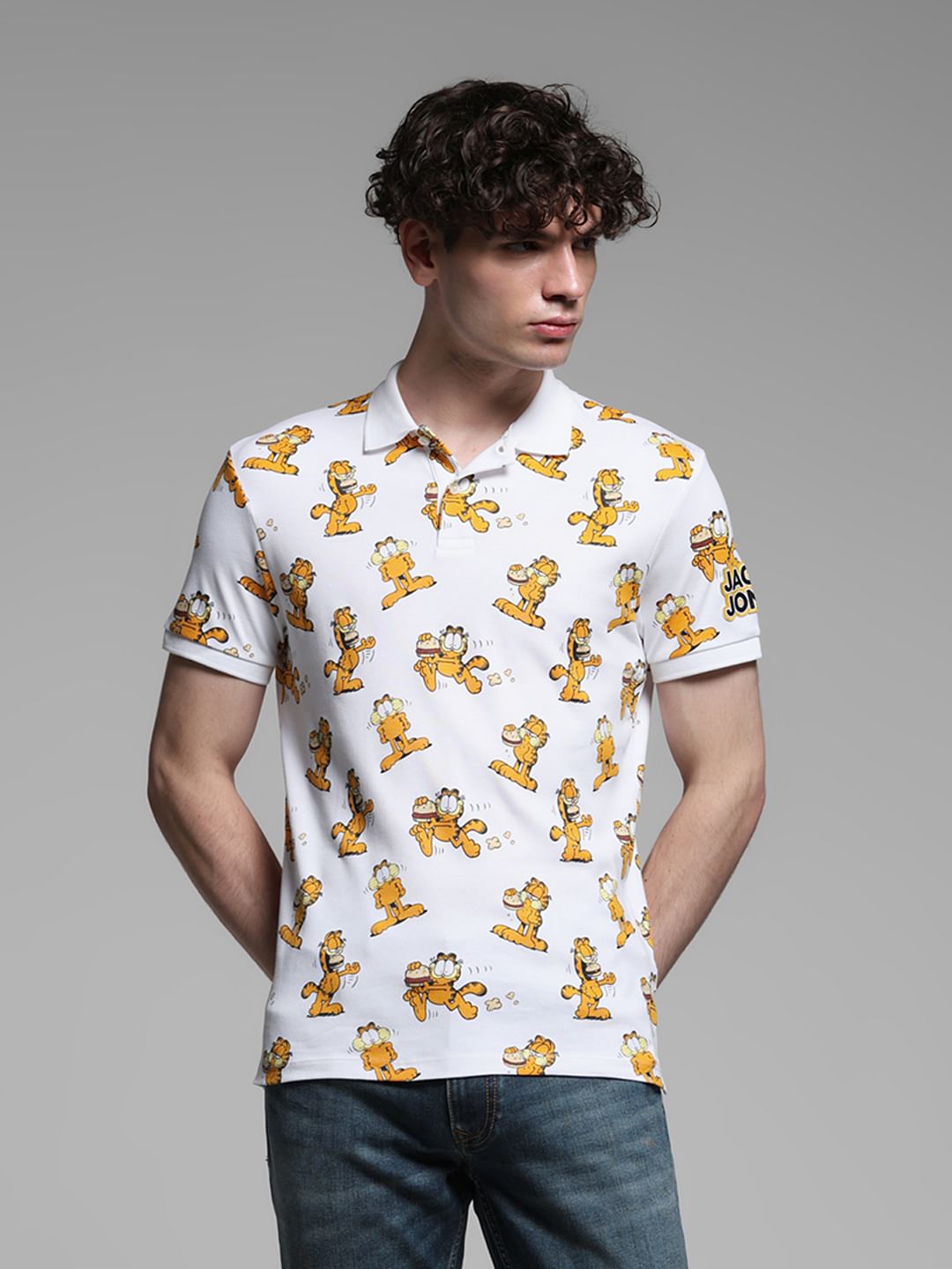 JACK&JONES X GARFIELD White Printed Polo