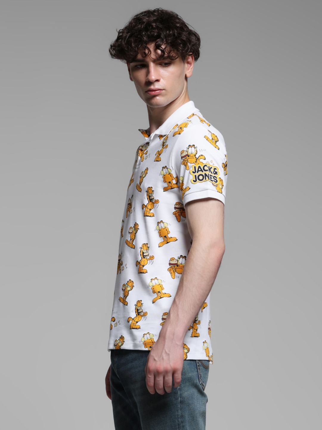 JACK&JONES X GARFIELD White Printed Polo