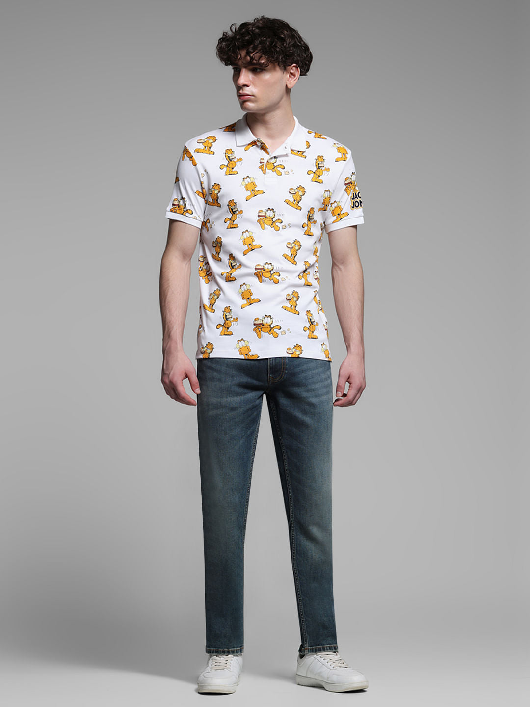 JACK&JONES X GARFIELD White Printed Polo