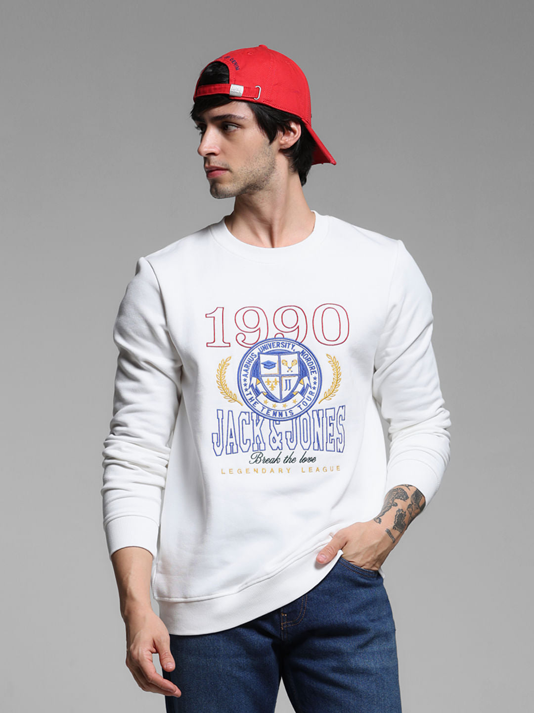 White Typographic Print Sweatshirt