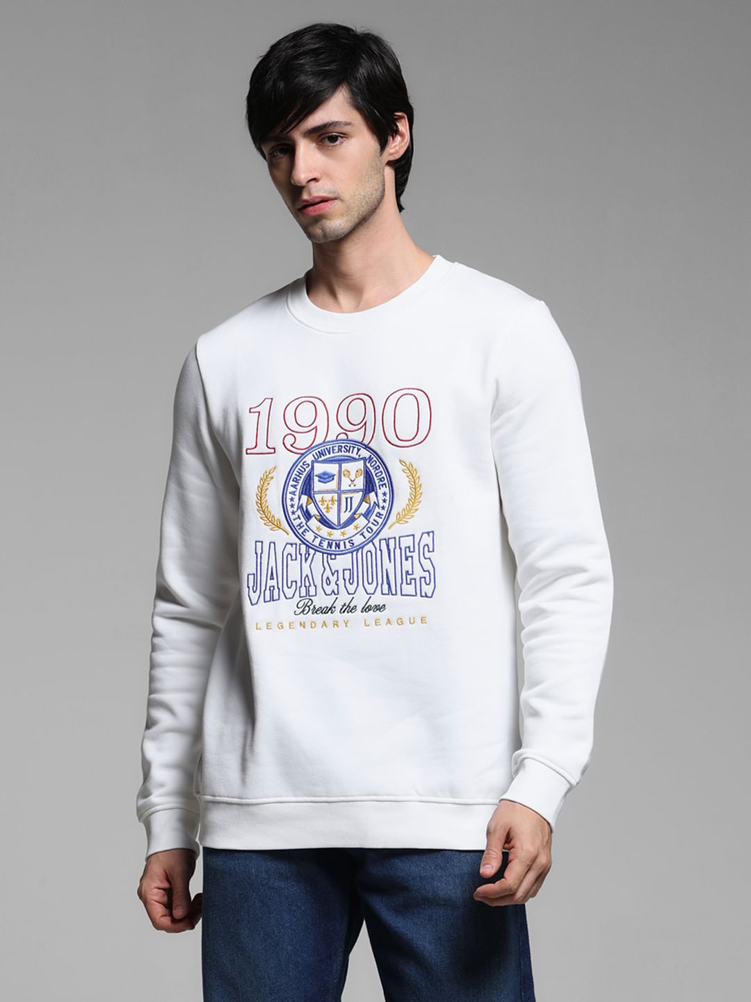 White Typographic Print Sweatshirt
