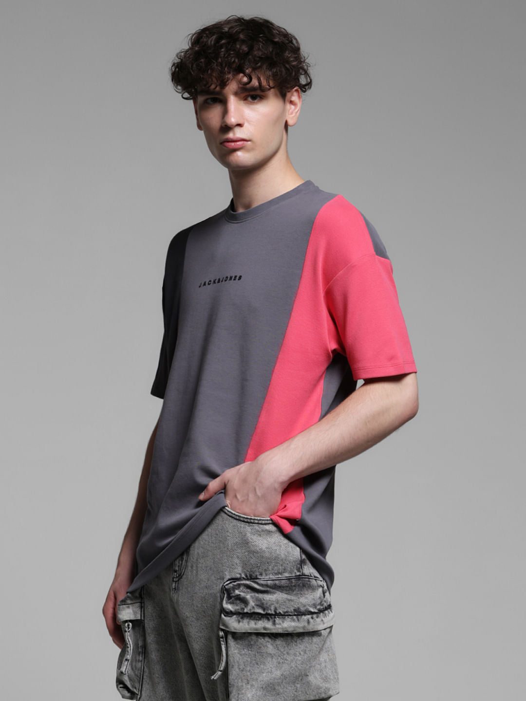 Pink Colourblocked Oversized T-shirt