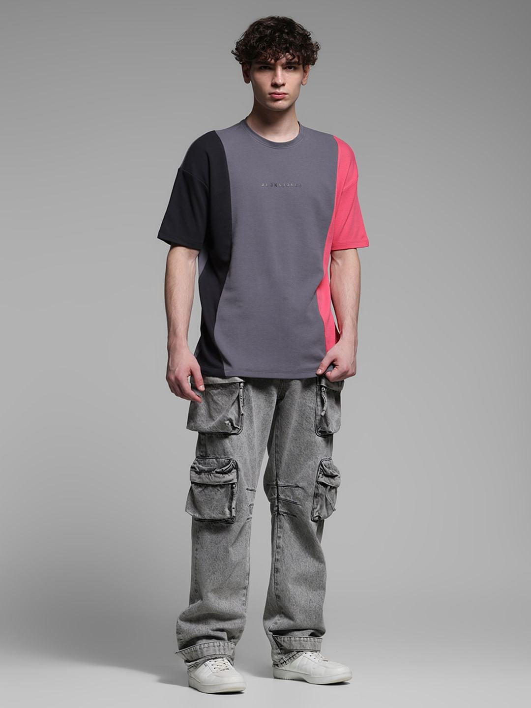 Pink Colourblocked Oversized T-shirt