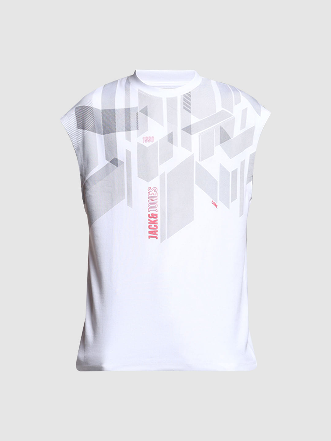White Printed Sleeveless T-shirt