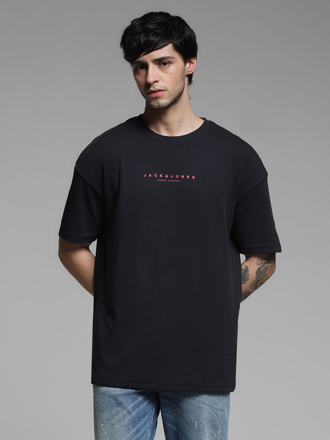 Black Doggo Print Oversized T-shirt