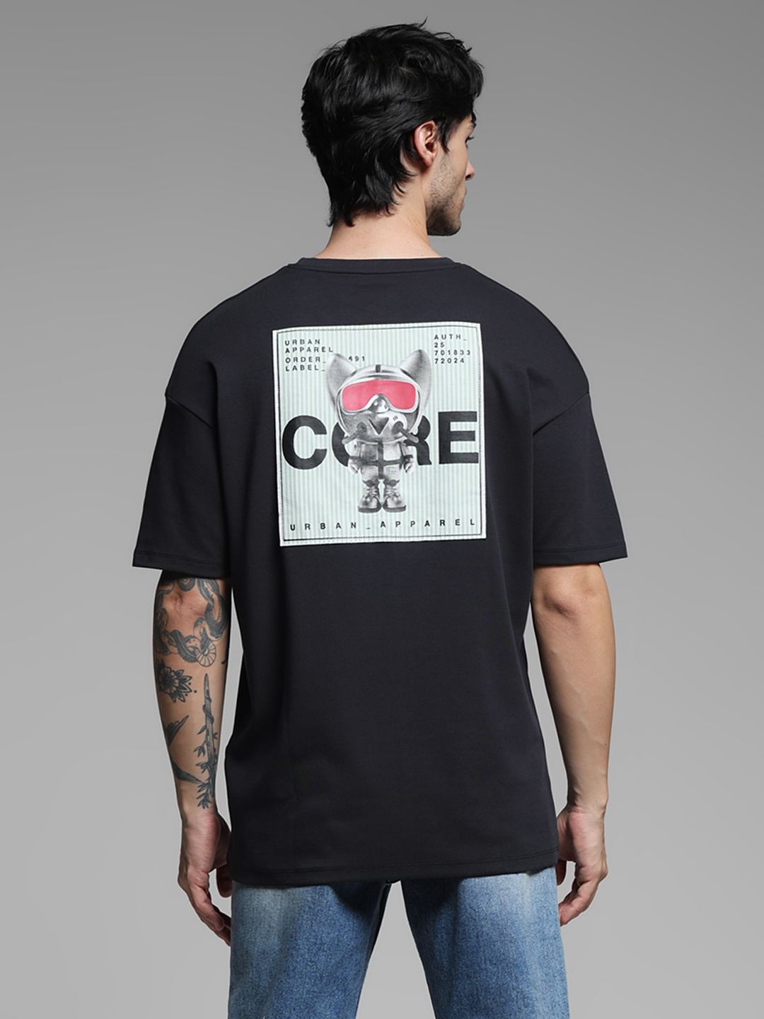 Black Doggo Print Oversized T-shirt