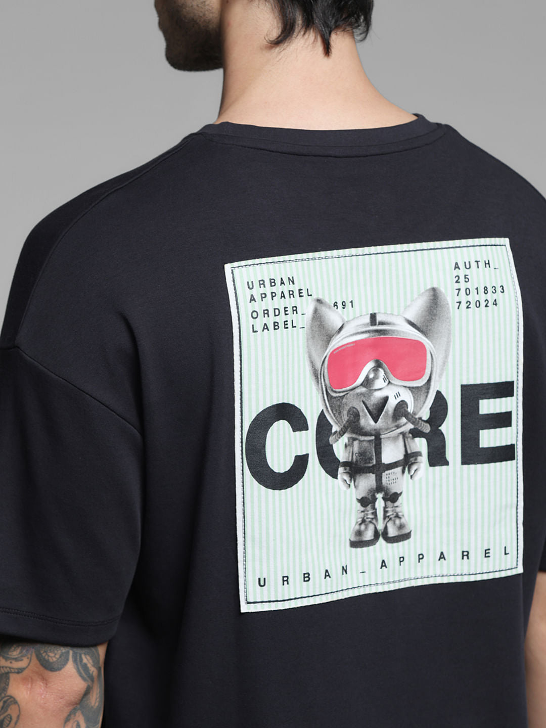 Black Doggo Print Oversized T-shirt